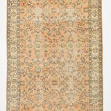 6x9 Orange & Black Floral Pattern Bordered Style Vintage Rug, 160x271Cm