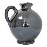 Black pearl glaze ceramic pitcher by Reinhold Rieckmann signed