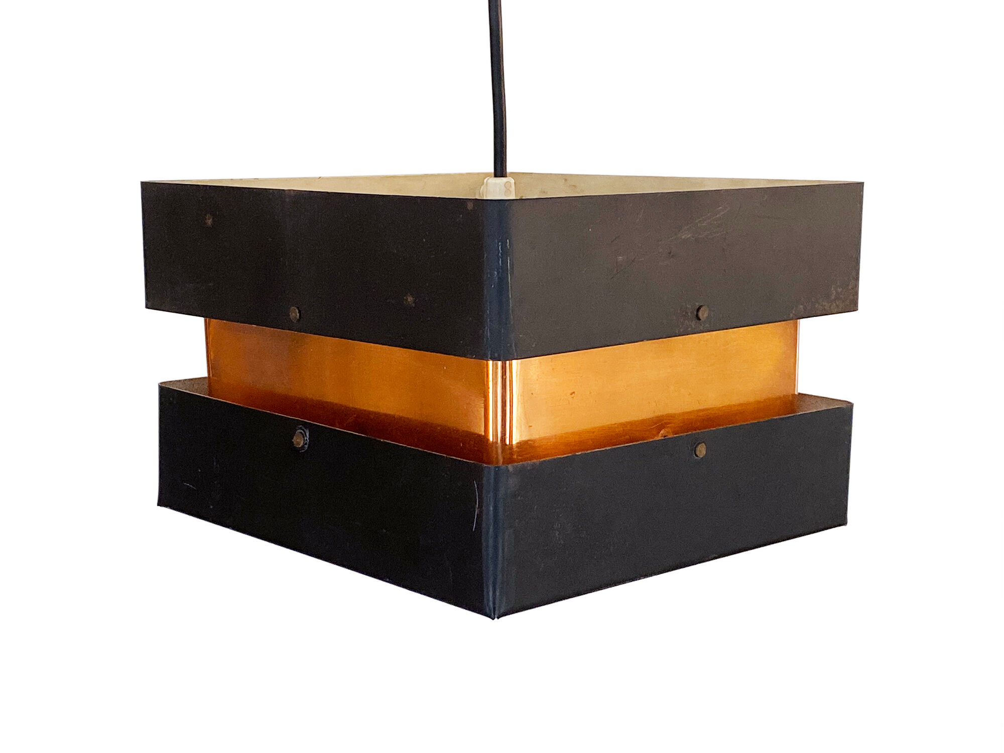 Pendant light in copper and black metal. denmark 1960s