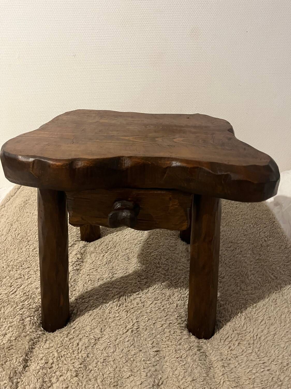 Brutalist wooden bedside table or occasional piece of furniture