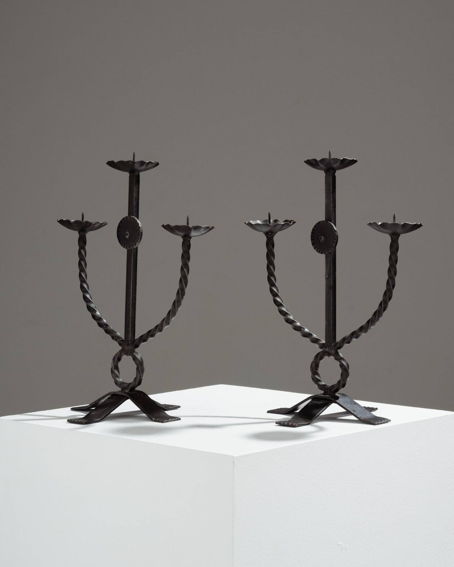 Pair of Brutalist Candlesticks, 1950s