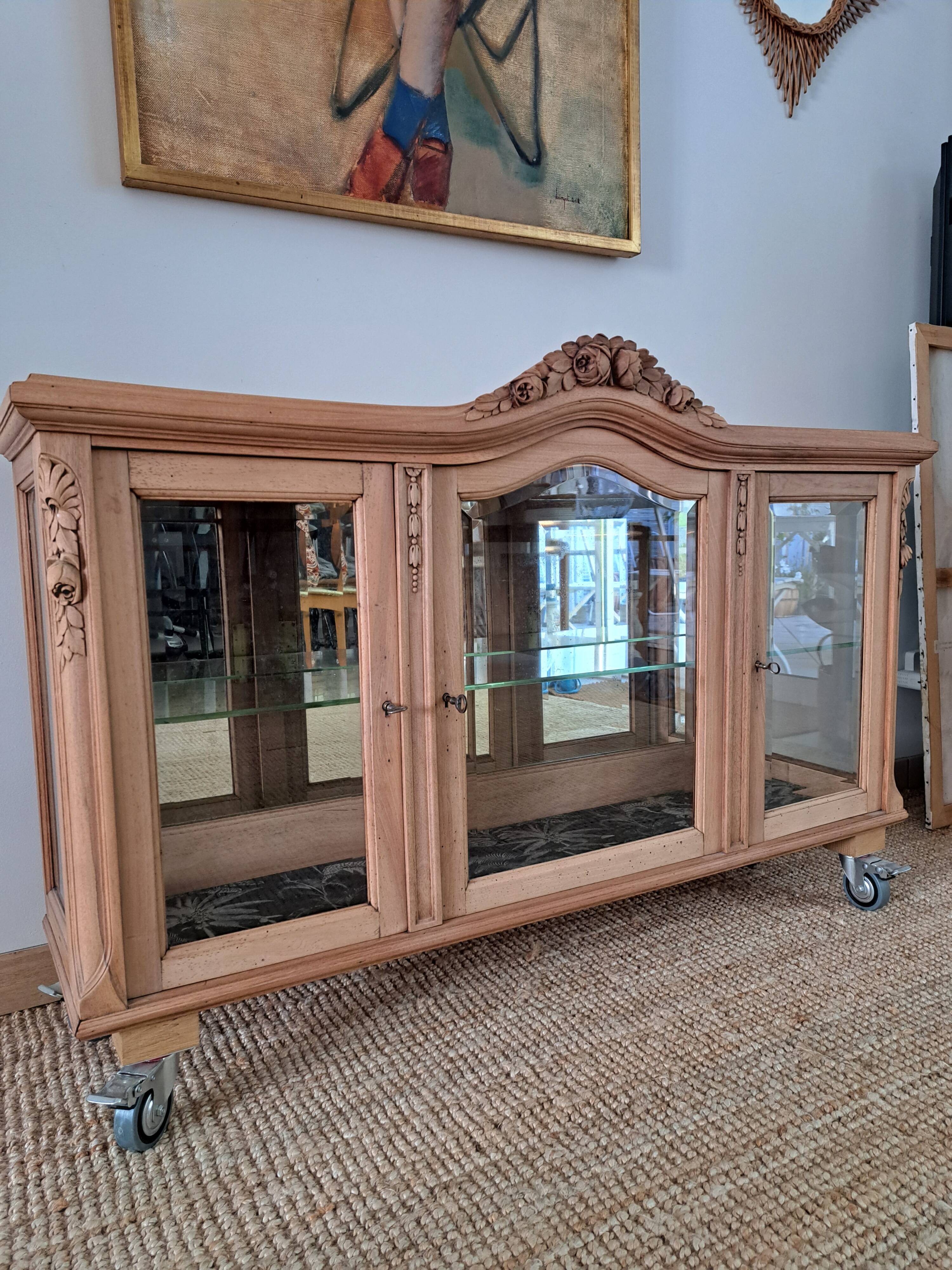 Vintage display cabinet in light wood