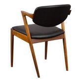 Chaise vintage en palissandre Kai Kristiansen modèle 42 en cuir aniline noir, Danemark 1960