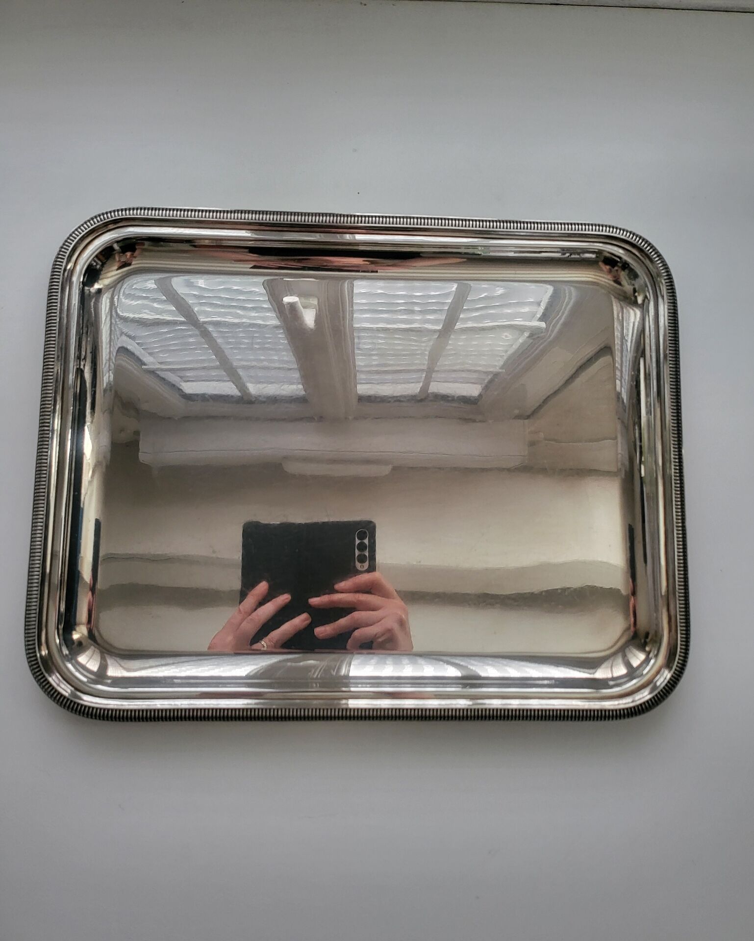 Large silver-plated metal serving platter Christofle Gallia collection