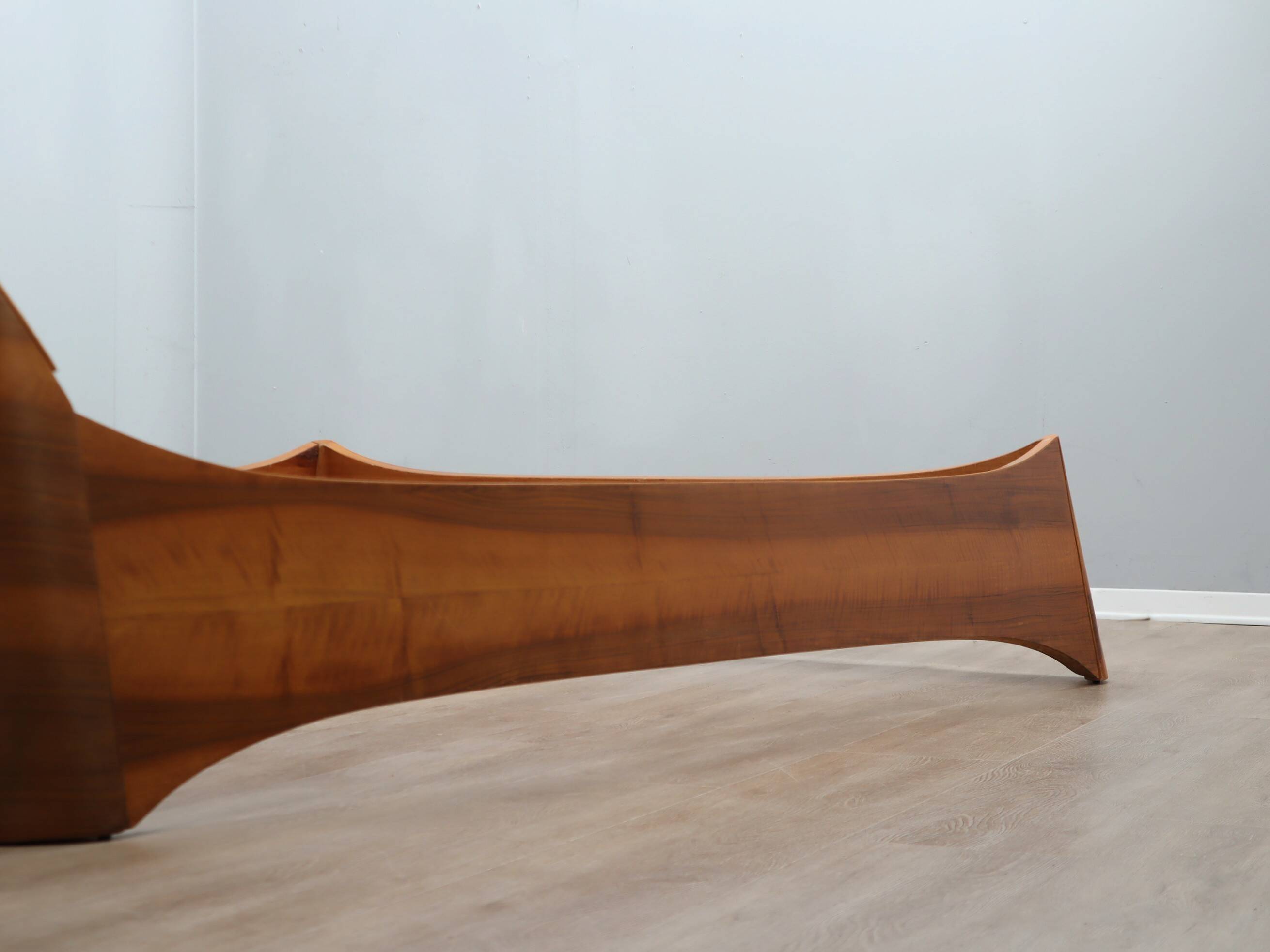 Italian 1970s Curved Walnut Bed Frame with Storage Headboard