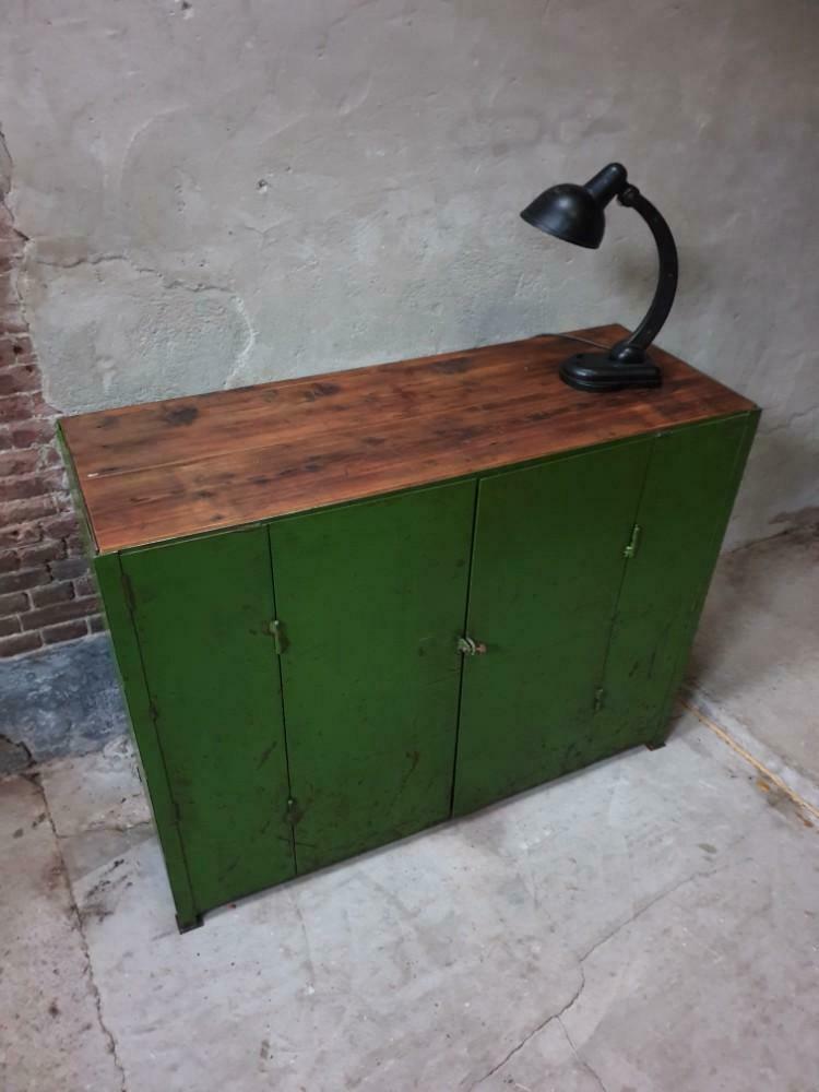 Vintage steel cupboard, shelf cupboard, kitchen island green