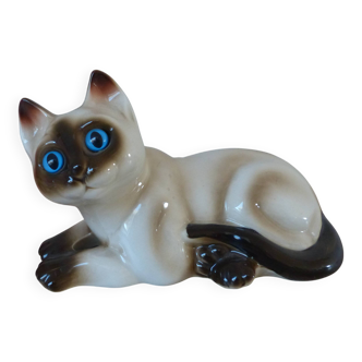 Brown and beige vintage ceramic Siamese cat