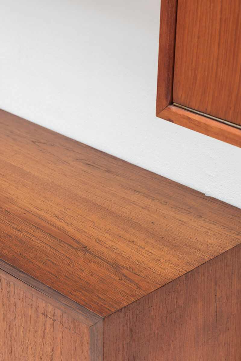 Playful 3-bay wall unit in teak wood by Poul Cadovius, Denmark, 1950s