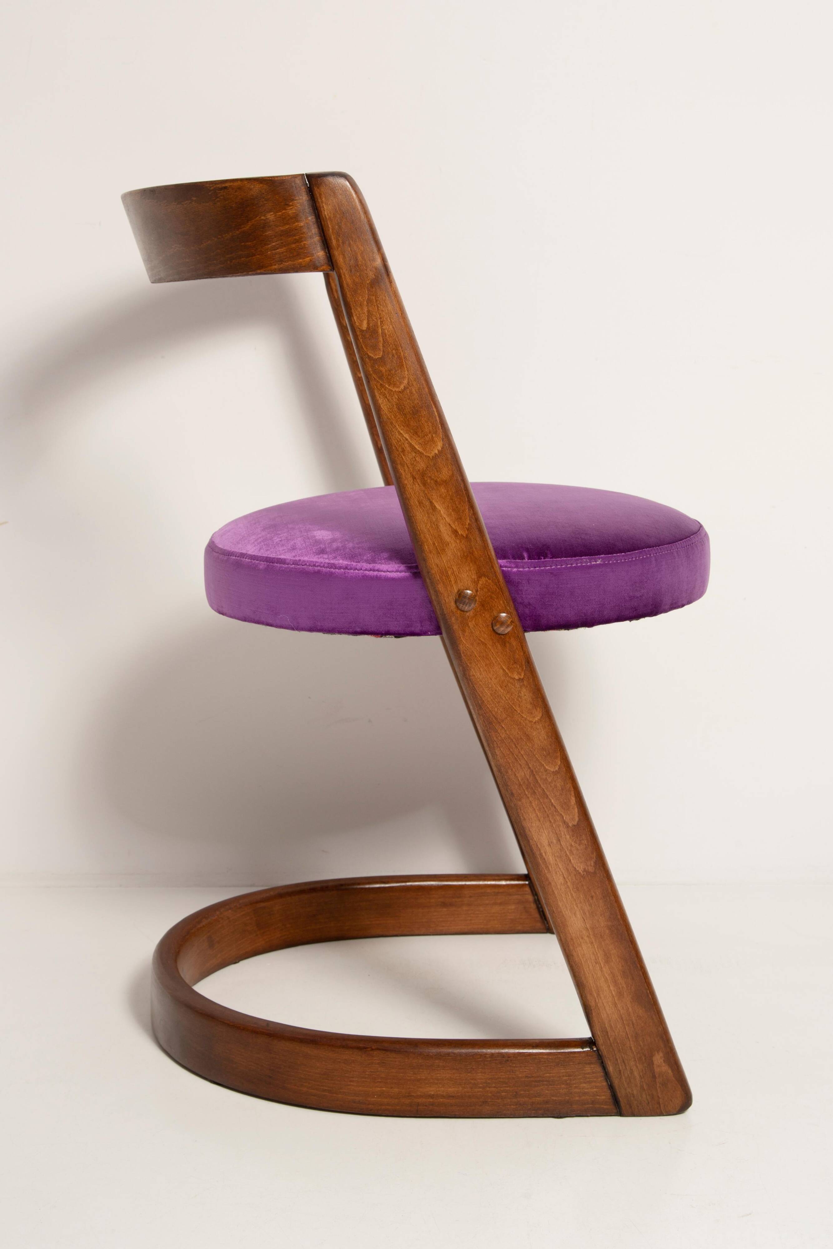 Mid-century purple velvet Halfa chair and stool, Baumann, France, 1970s.