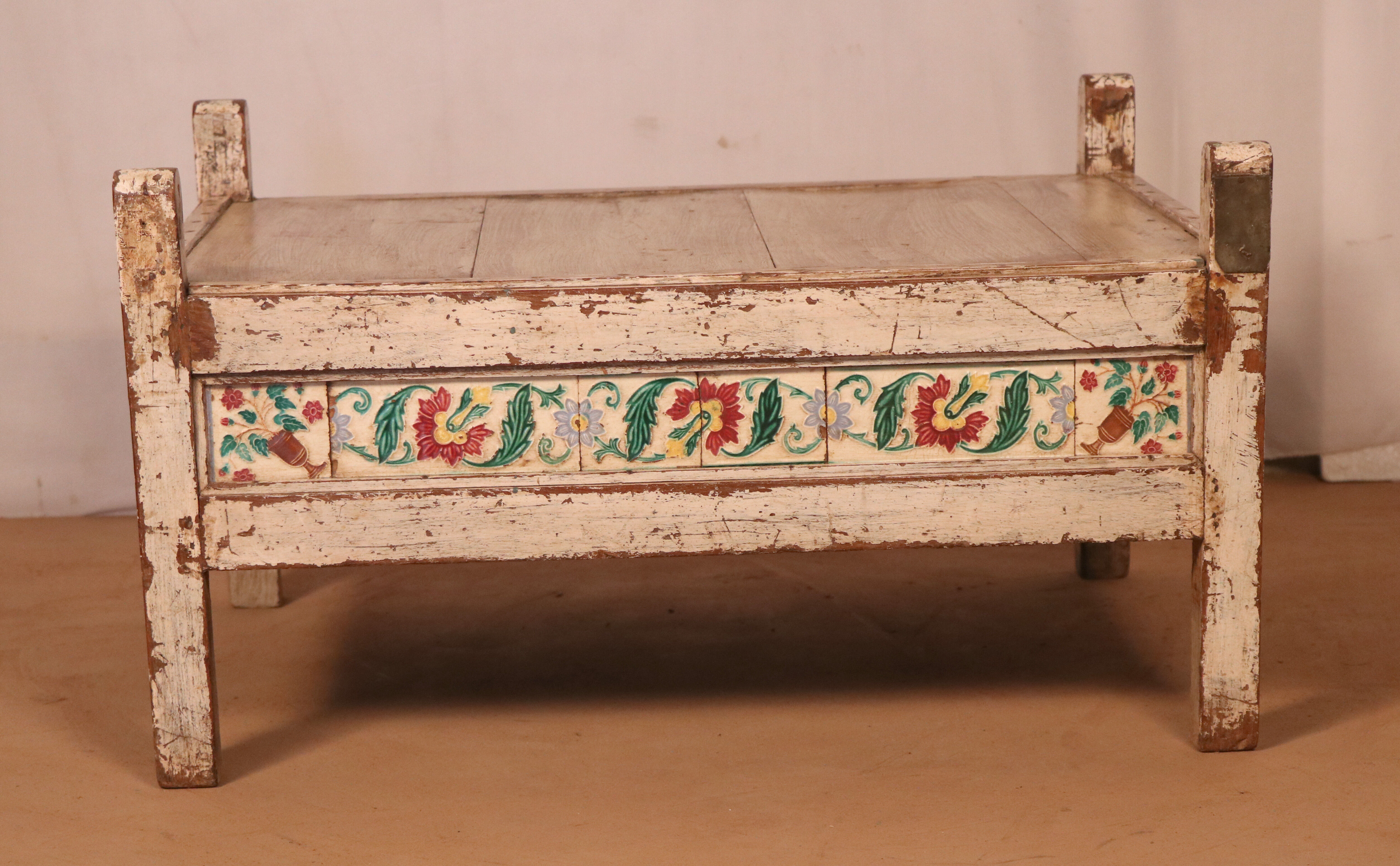 Old Burmese teak trade table original ecru patina