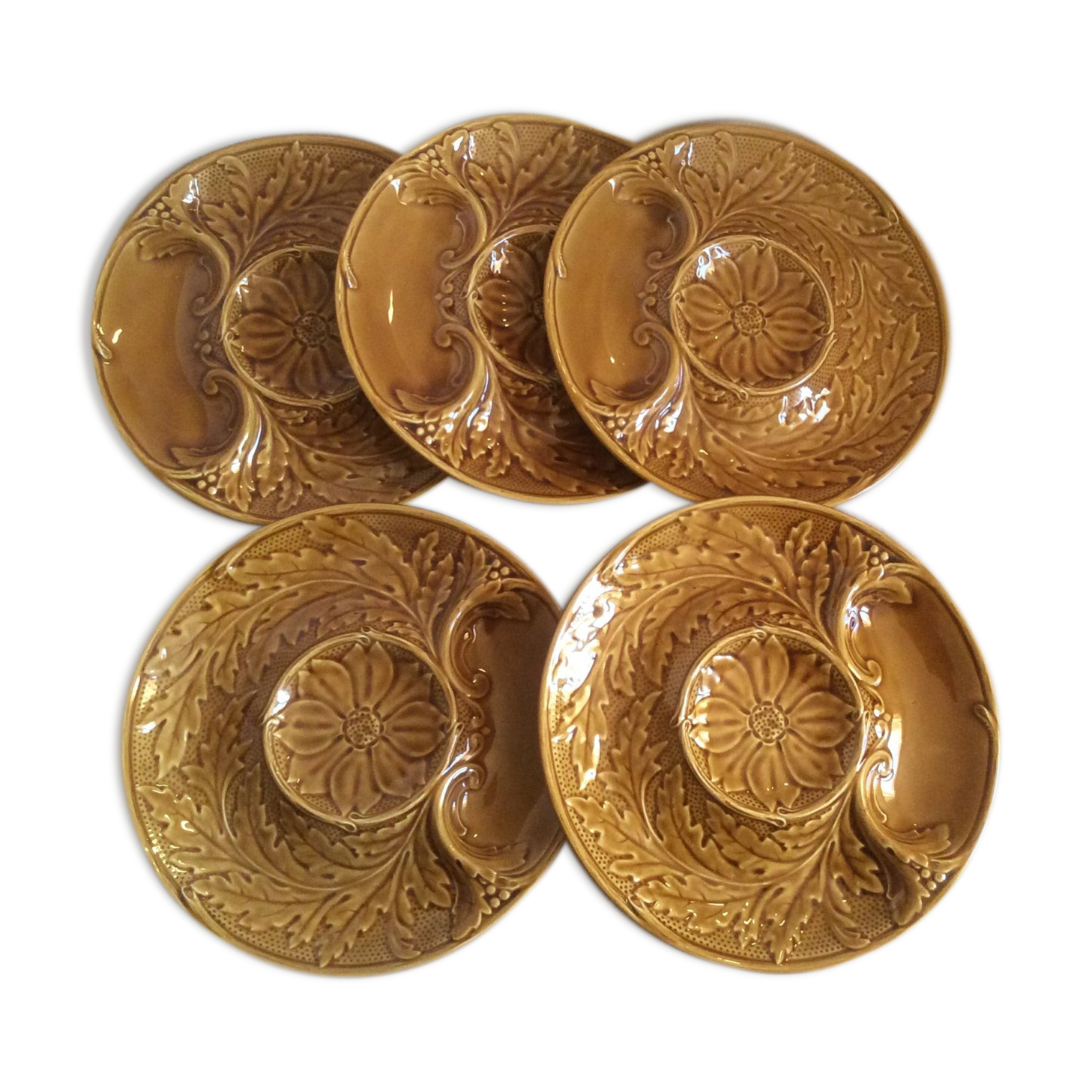 Set of 5 french vintage plates in Gien 1950 dabbling