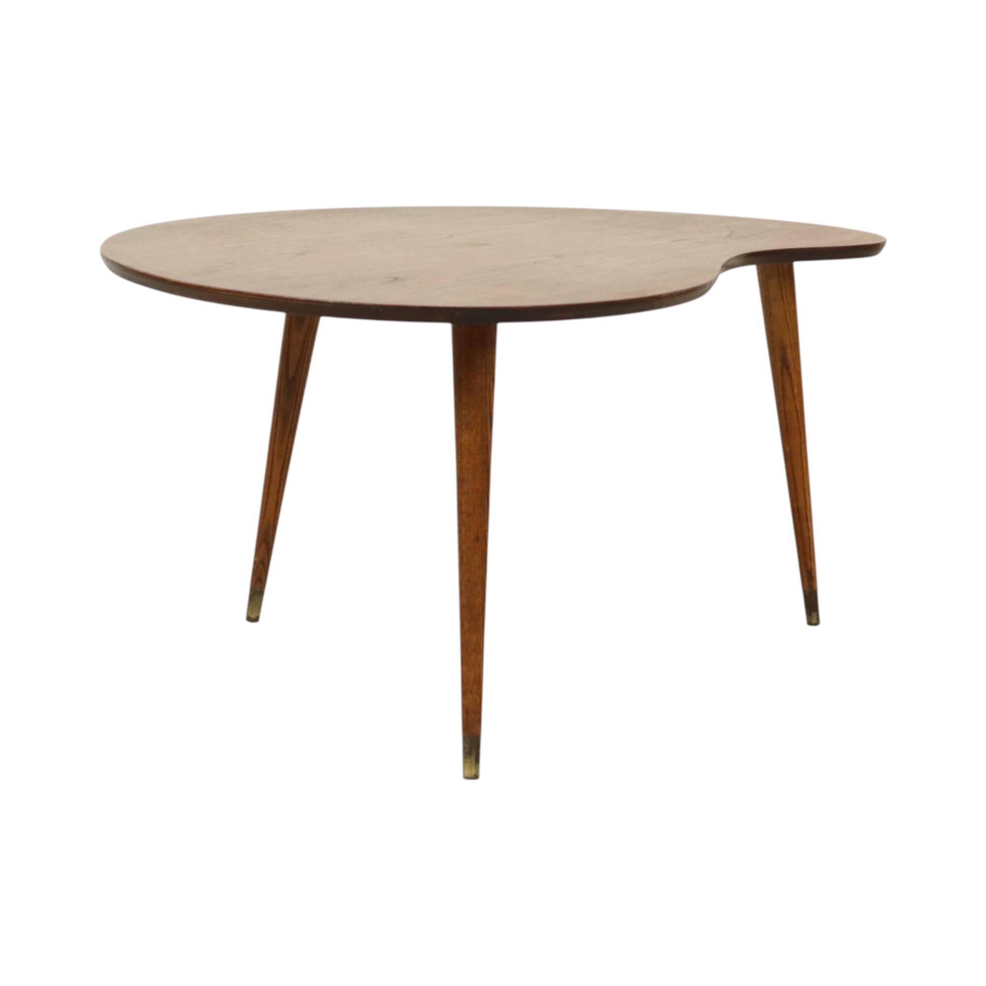 Solid Wood Kidney-Shaped Coffee Table Side Table 1960s