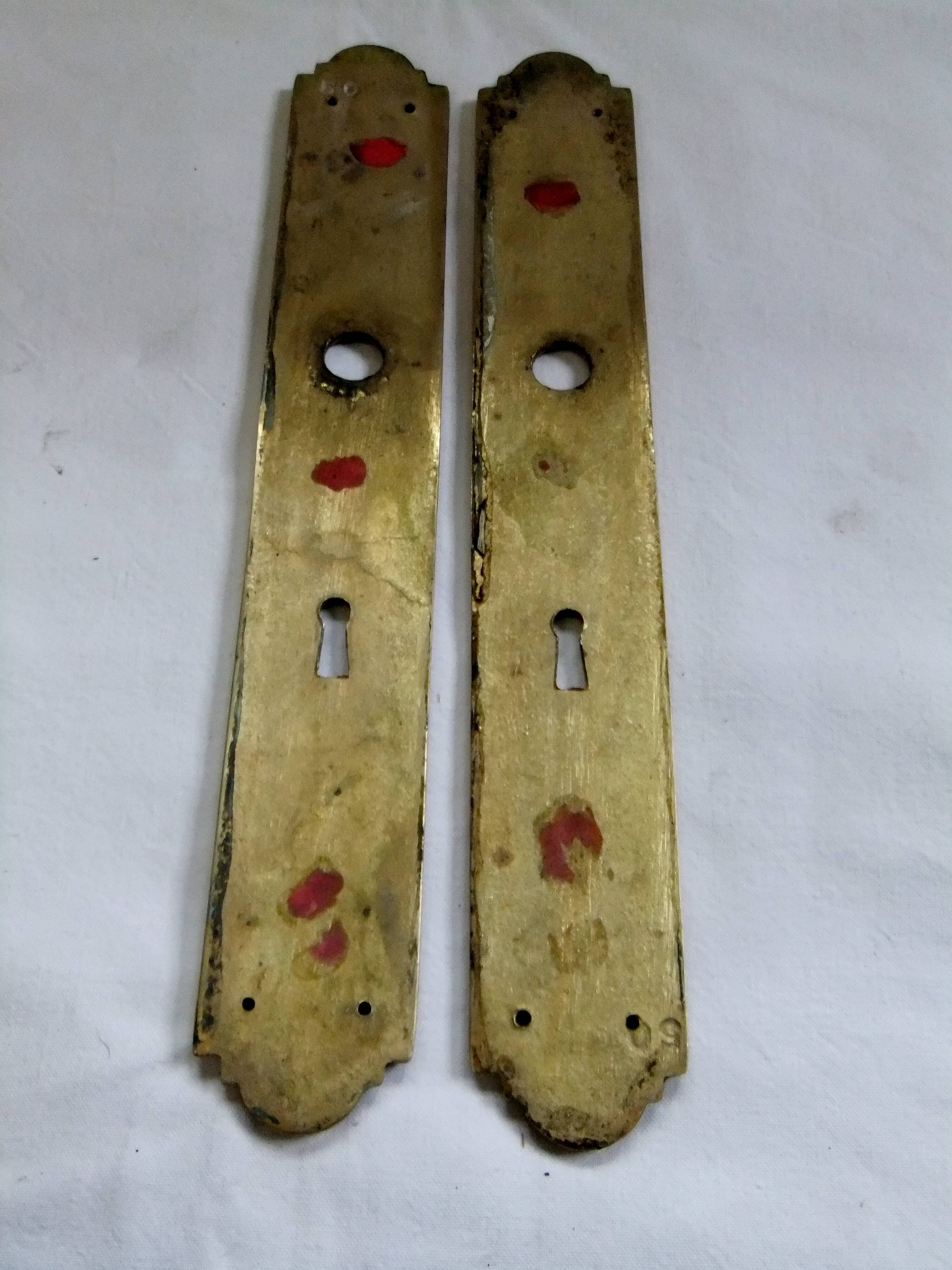 Pair of Louis XVI style beaded bronze door handles