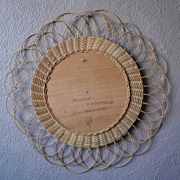 Round woven rattan wall mirror flower sun bohemian 80s signed Dillense