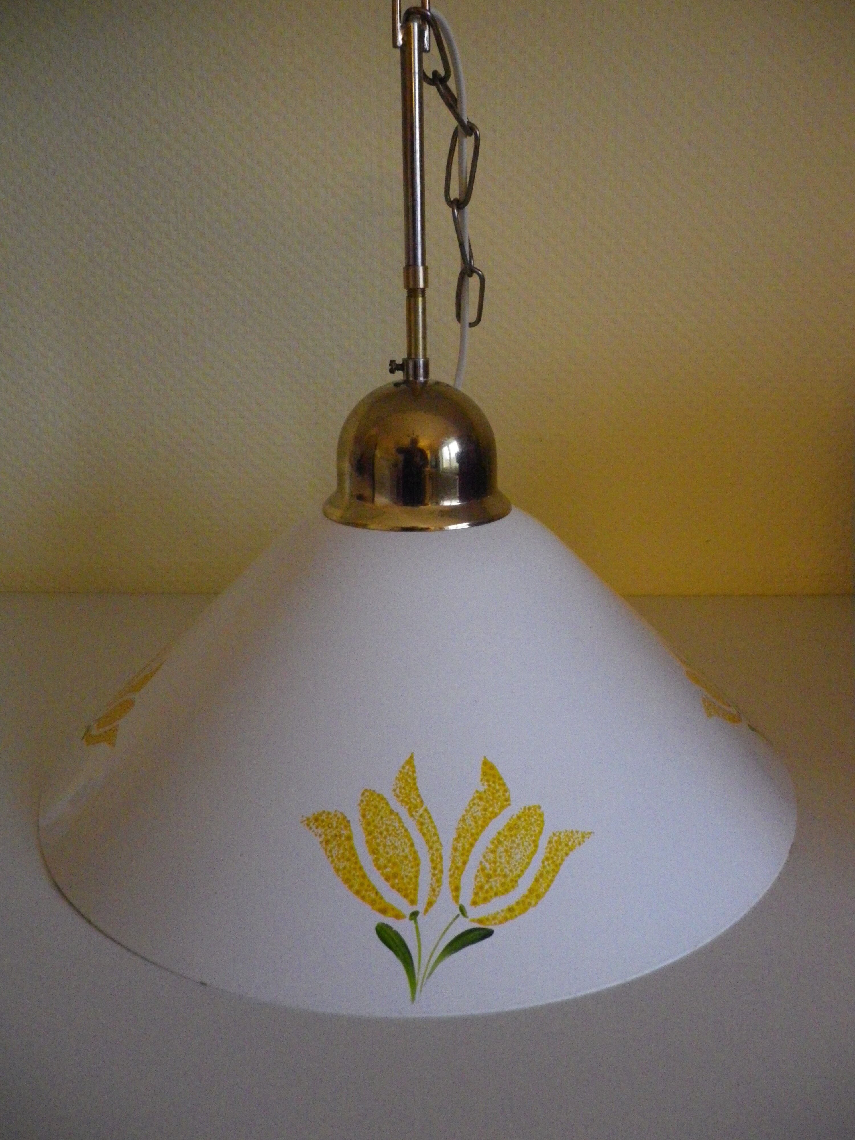 Vintage 1970s white enamelled sheet metal pendant