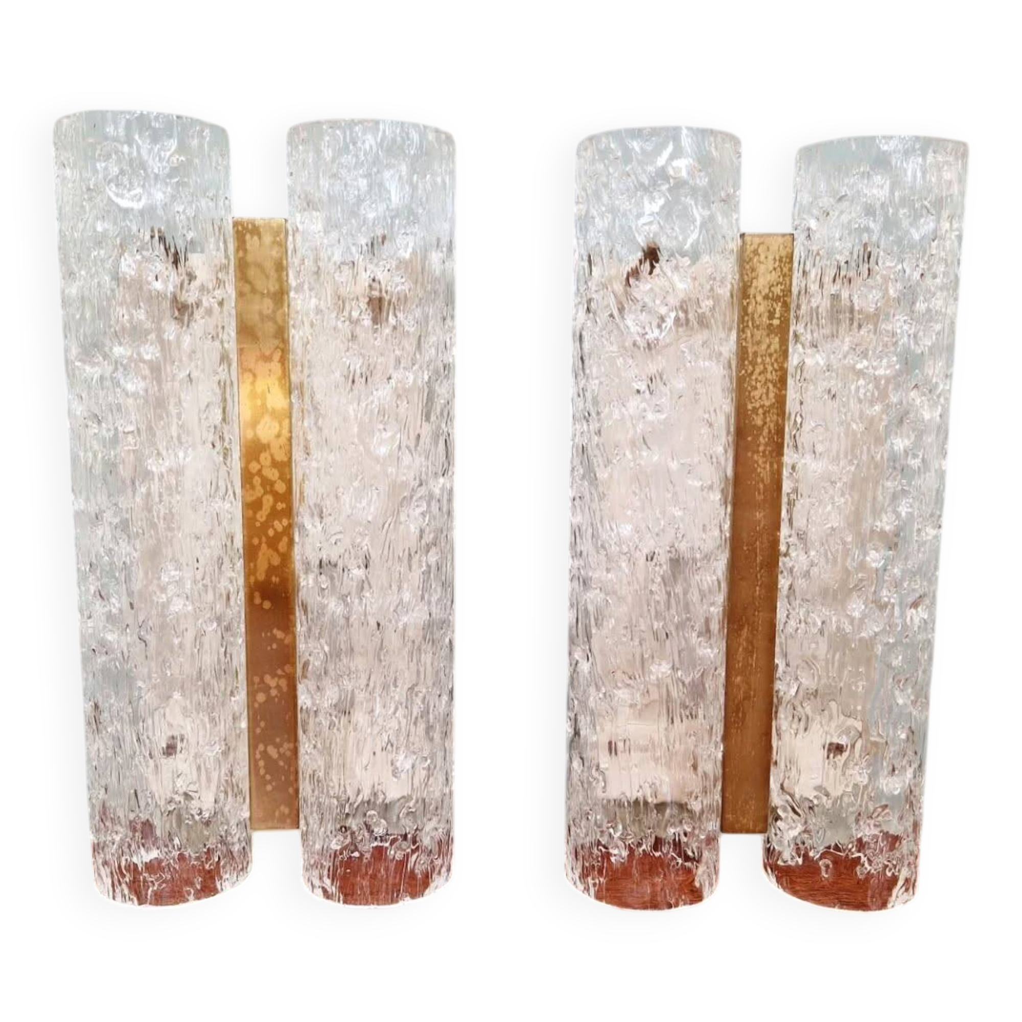 Pair of wall sconces in brass and frosted tubular glass, Doria, 1960-70.