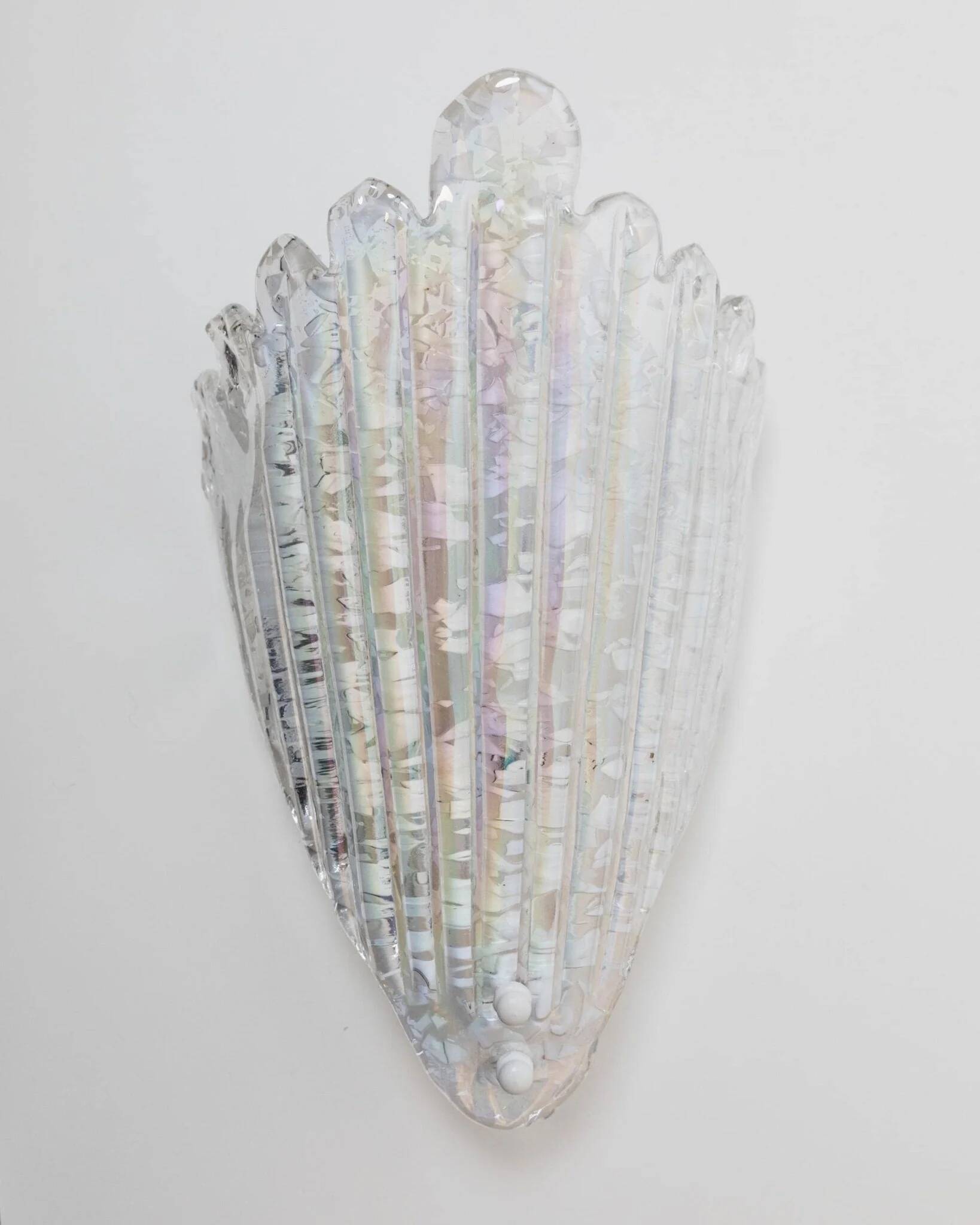 Vintage Murano Glass Shell Wall Lamp - Transparent Iridescent Glass, 1970s Italy