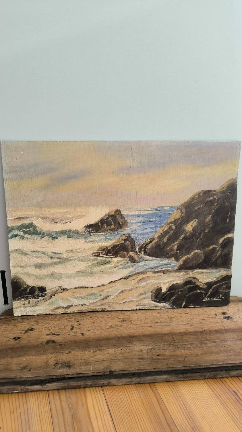 Vintage oil painting signed seaside landscape