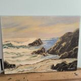 Vintage oil painting signed seaside landscape