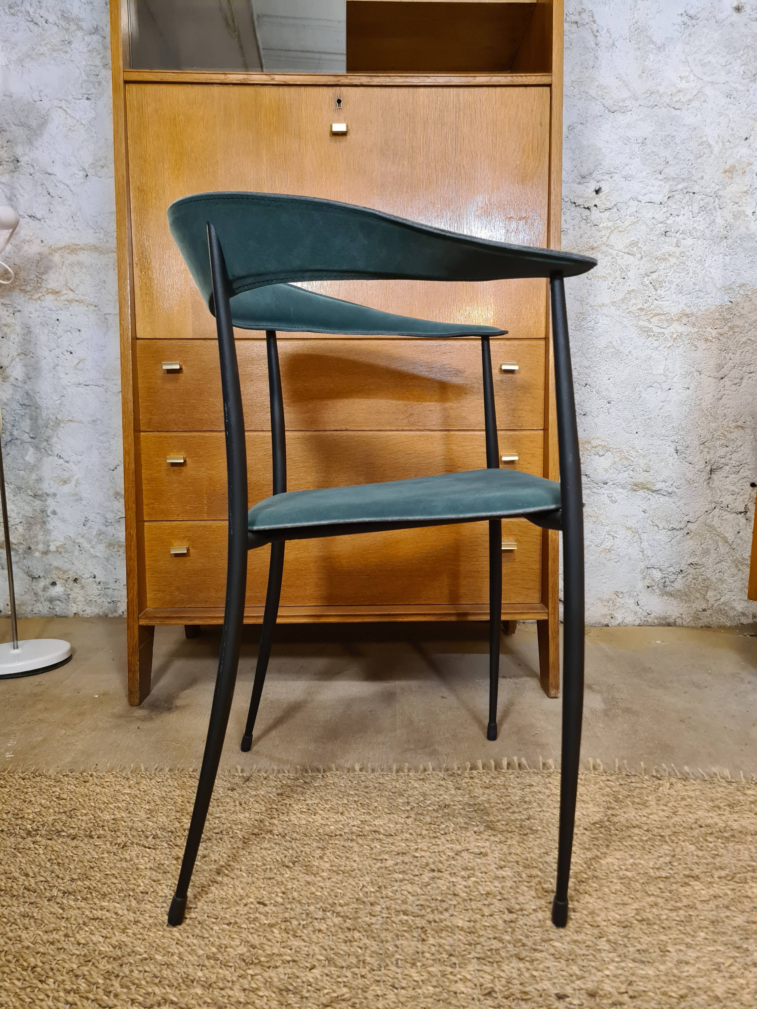 Pair of vintage suede chairs with metal legs from Arper.