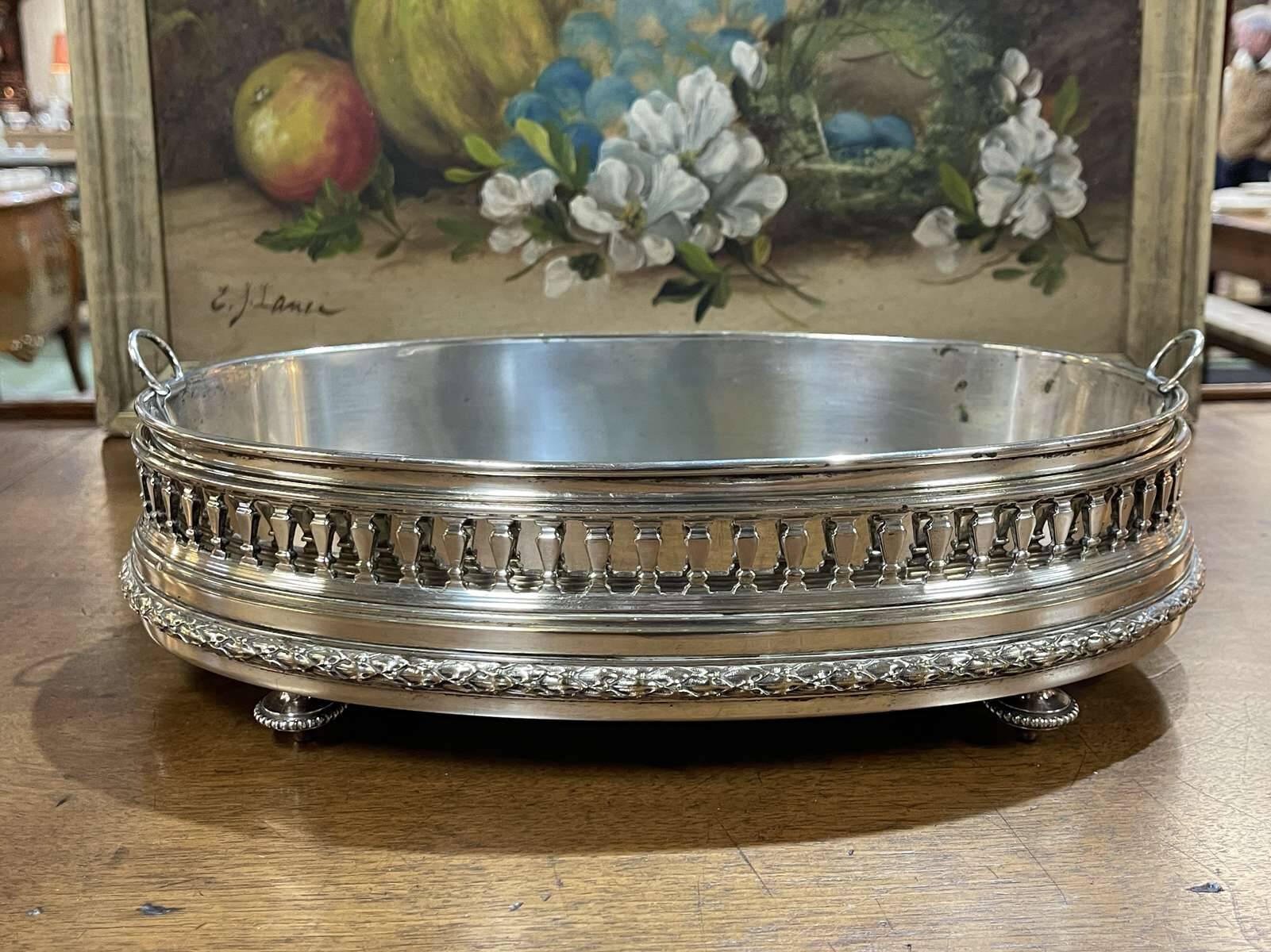 Silver-plated metal table planter from the 1930s