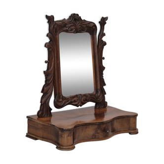 Années 1920, miroir de maquillage vintage danois avec rangement pour bijoux, bois de cerisier.
