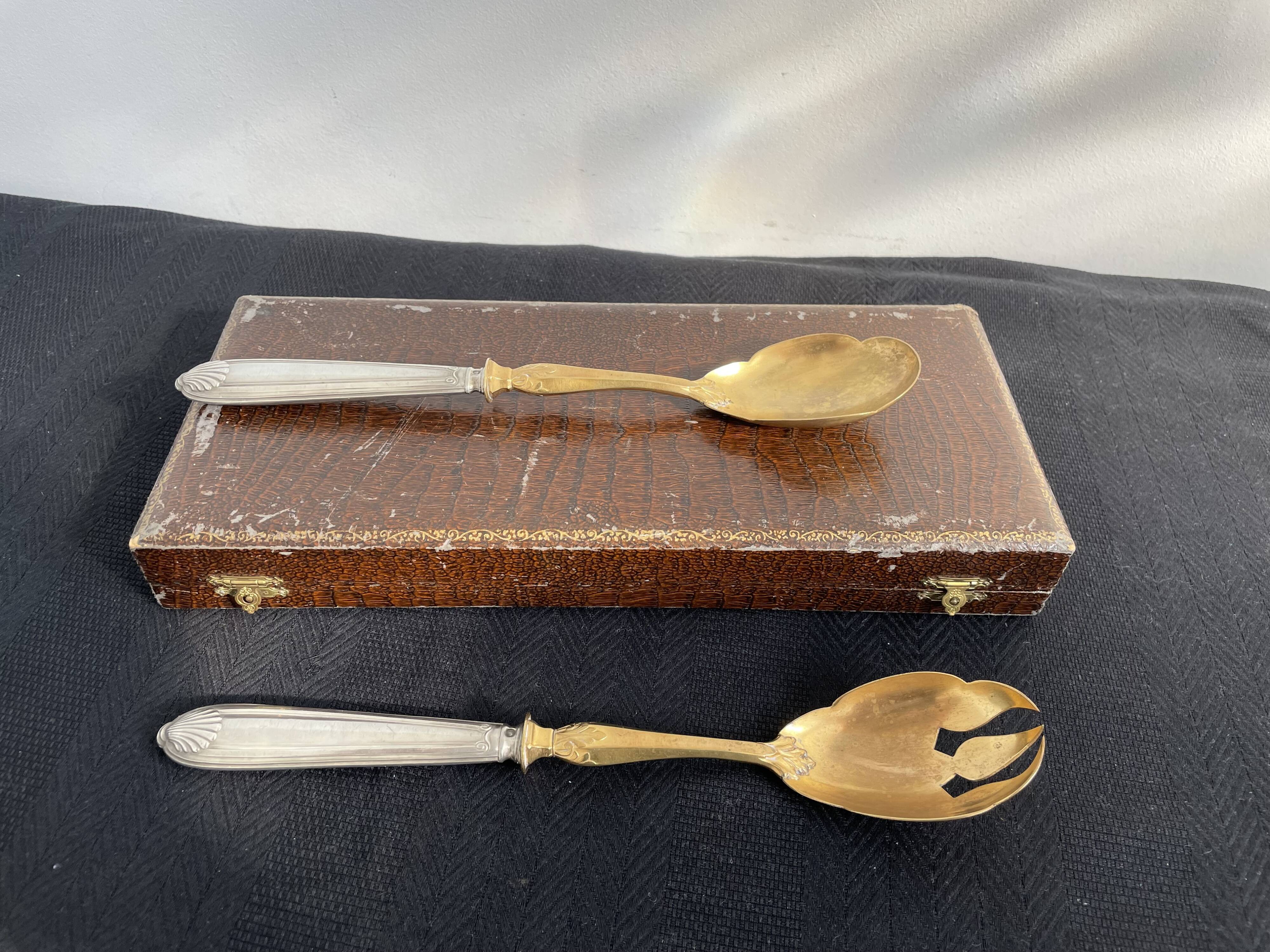 Antique, fish service cover, stuffed silver, gilded metal, France