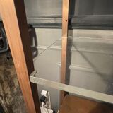 Vintage illuminated column shelf, copper steel, brutalist industrial design, ca 1970