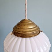 Pair of Art Deco pendant lights in pressed white opaline glass, 1920-30