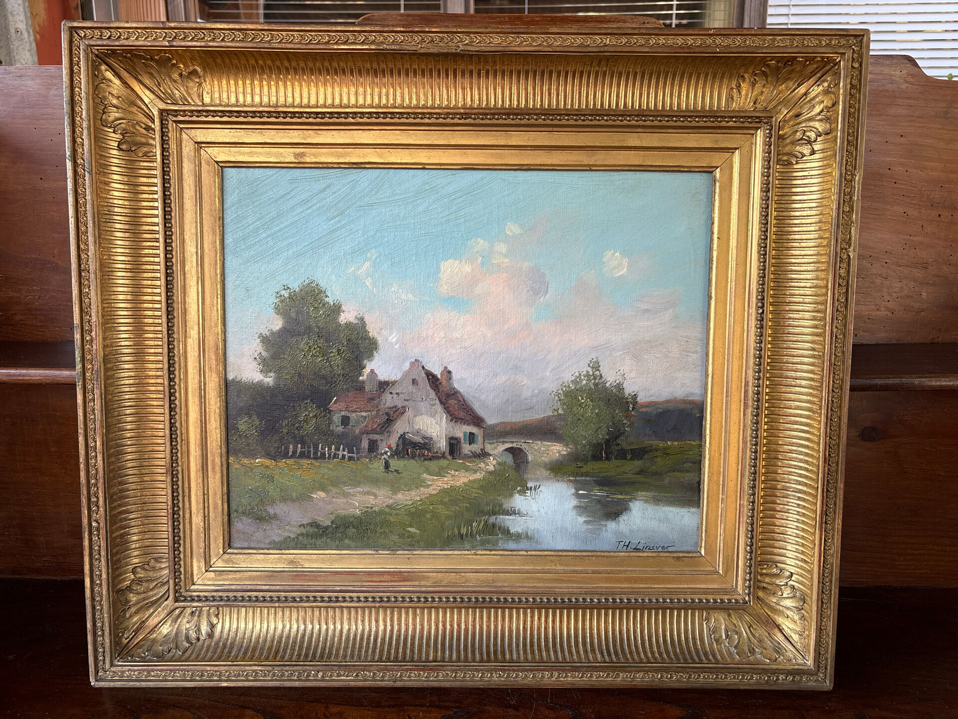 Oil on canvas, old, signed Th. Linsyer (19th-20th century) – gilded frame
