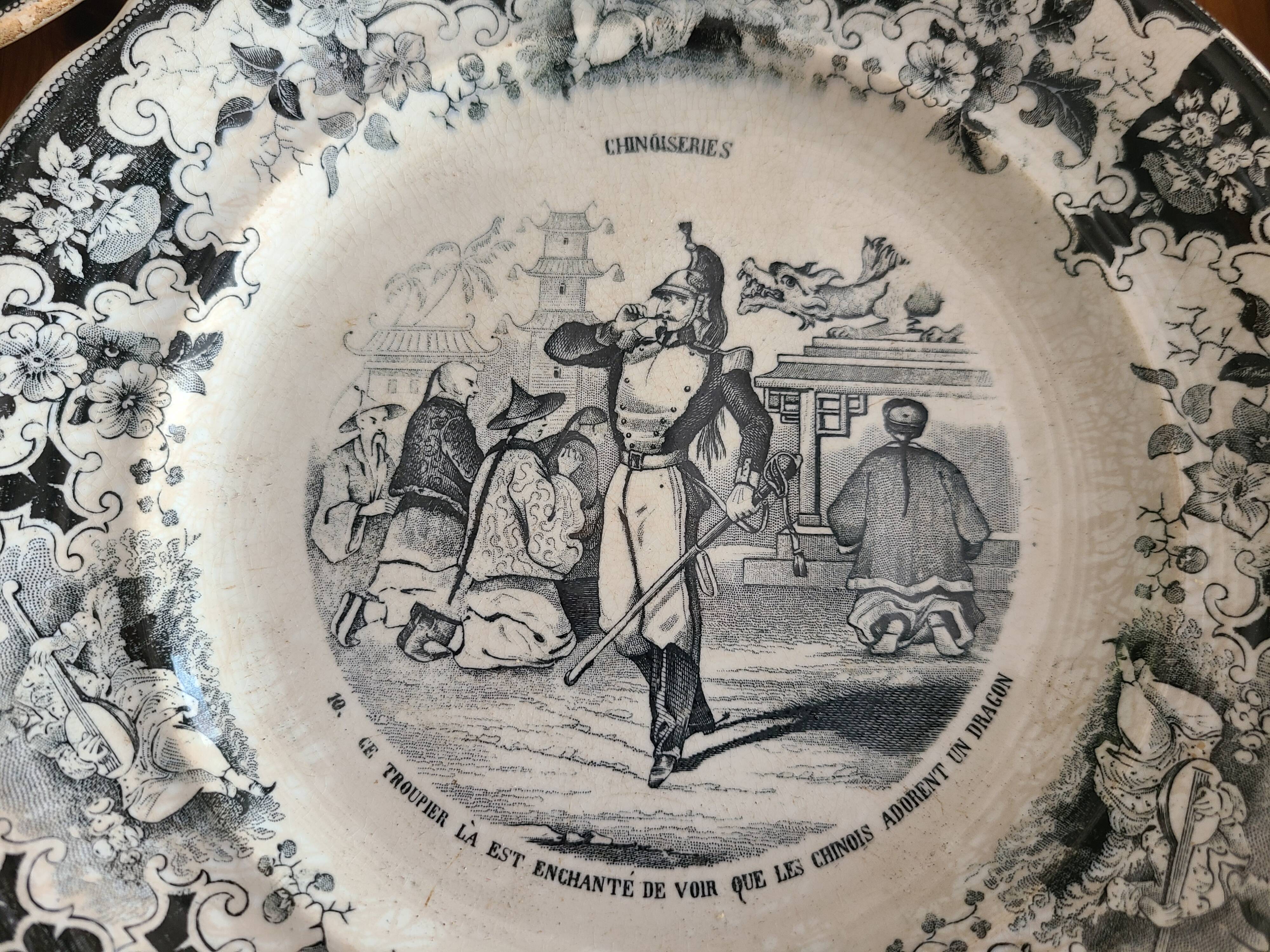 5 talking plates Choisy Le Roi XIXth series "Chinoiseries"