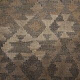 Brown & Khaki Geometric Kilim Rug, Handwoven Wool Carpet 302 x 239 cm