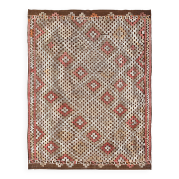 Tapis Kilim vintage aux détails verts et rouges, Oushak, 233 x 300 cm