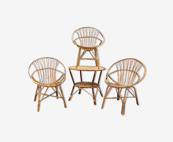 Set en rotin vintage