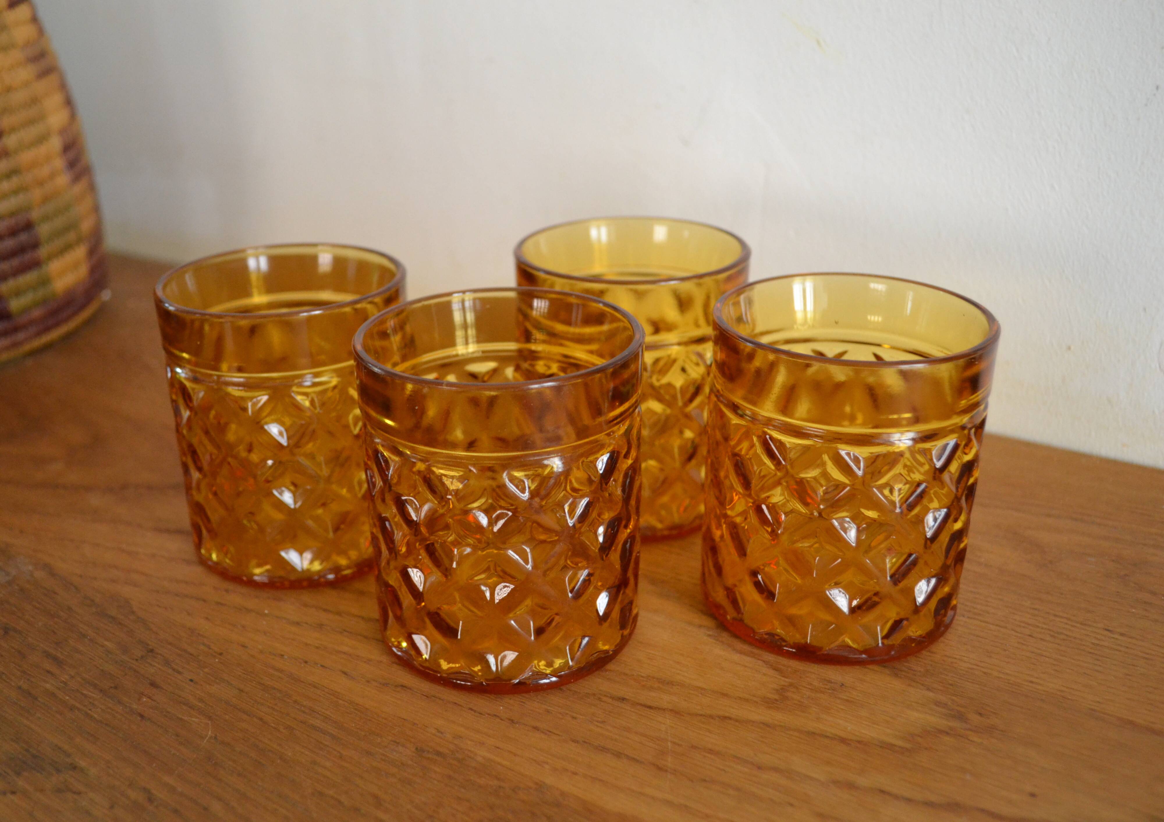 4 amber vintage Pernod Pastis glasses