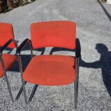 3 vintage chrome metal armchairs with orange fabric tops