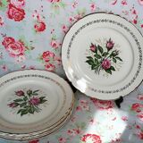 6 assiettes plates anciennes Moulin des Loups fleurs et contour doré