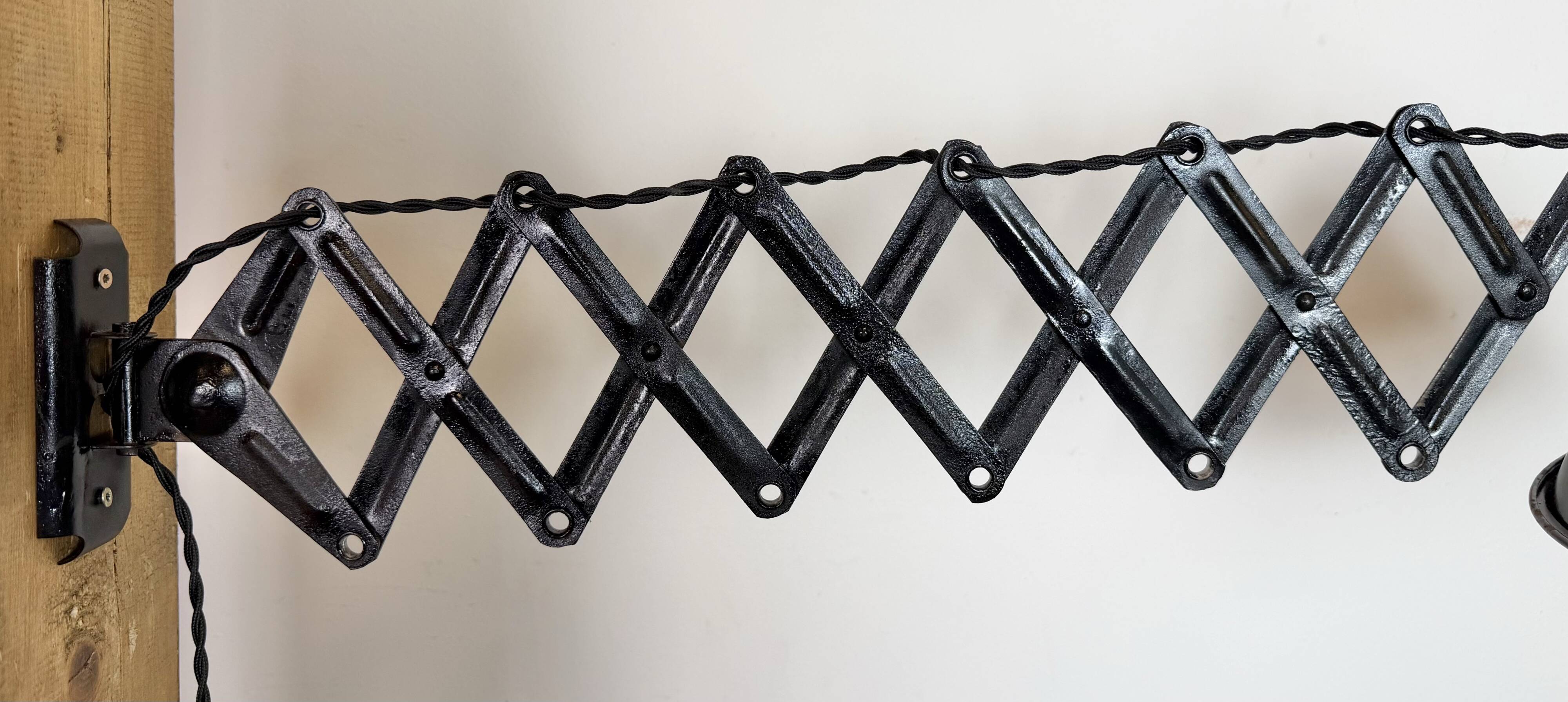 Industrial Black Enamel Scissor Wall Lamp, 1930s