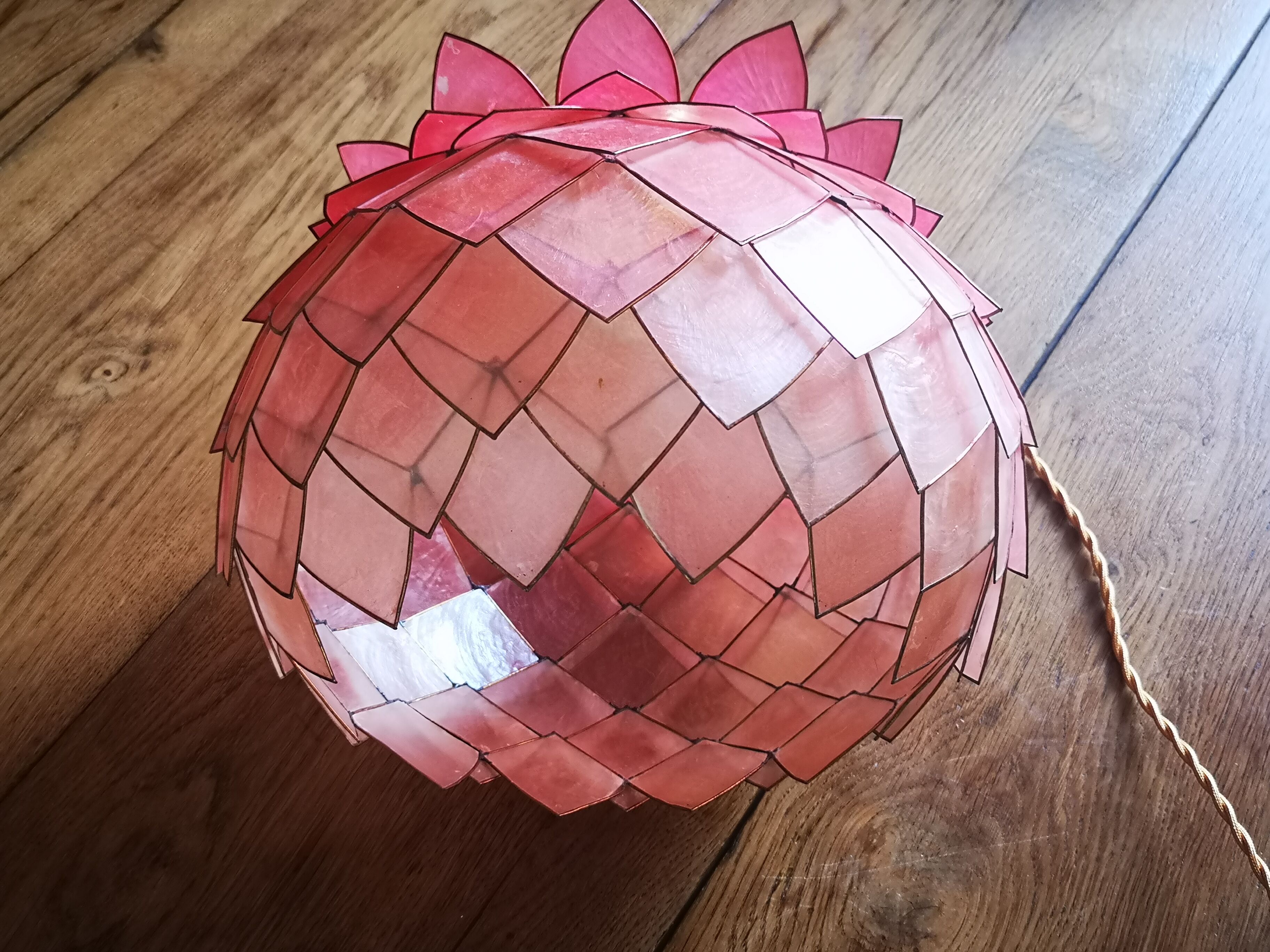 Vintage hanging lamp mother-of-pearl lotus flower and rose-degrading brass