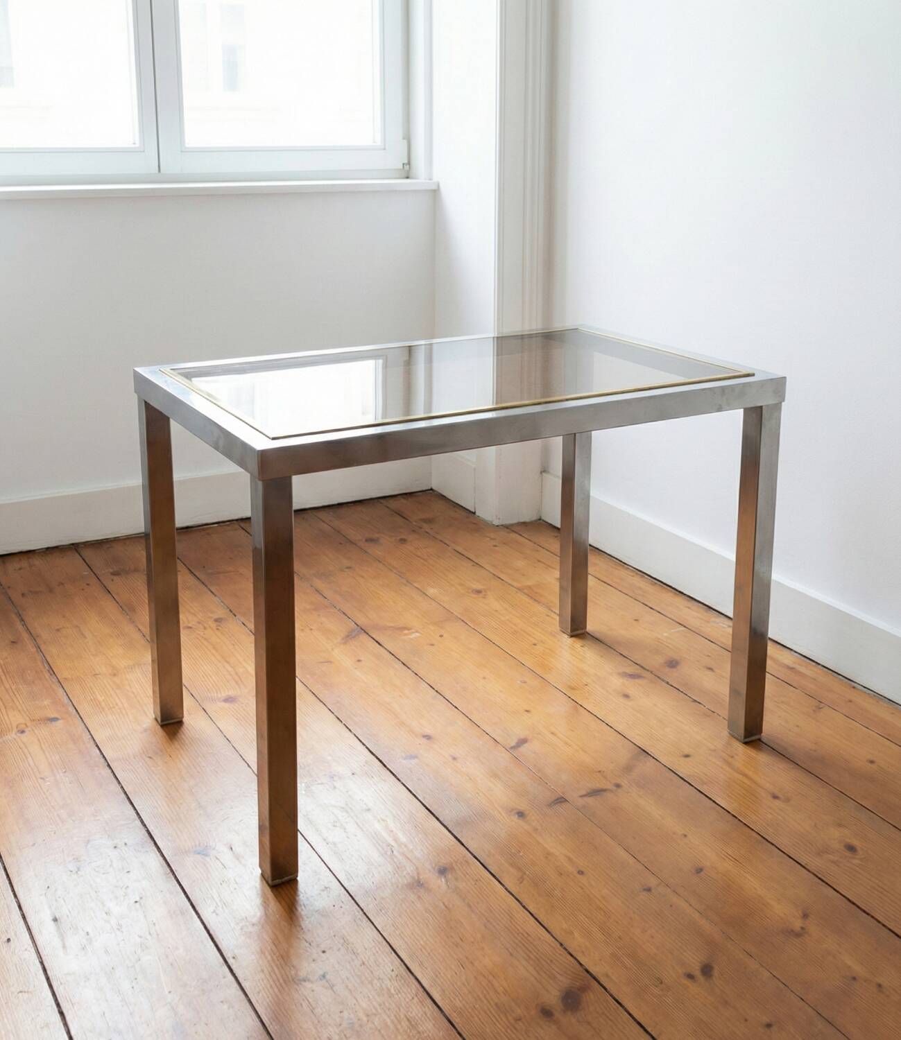 70s Design Side Table - Guy Lefèvre / Jansen - Steel & Brass