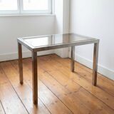 70s Design Side Table - Guy Lefèvre / Jansen - Steel & Brass