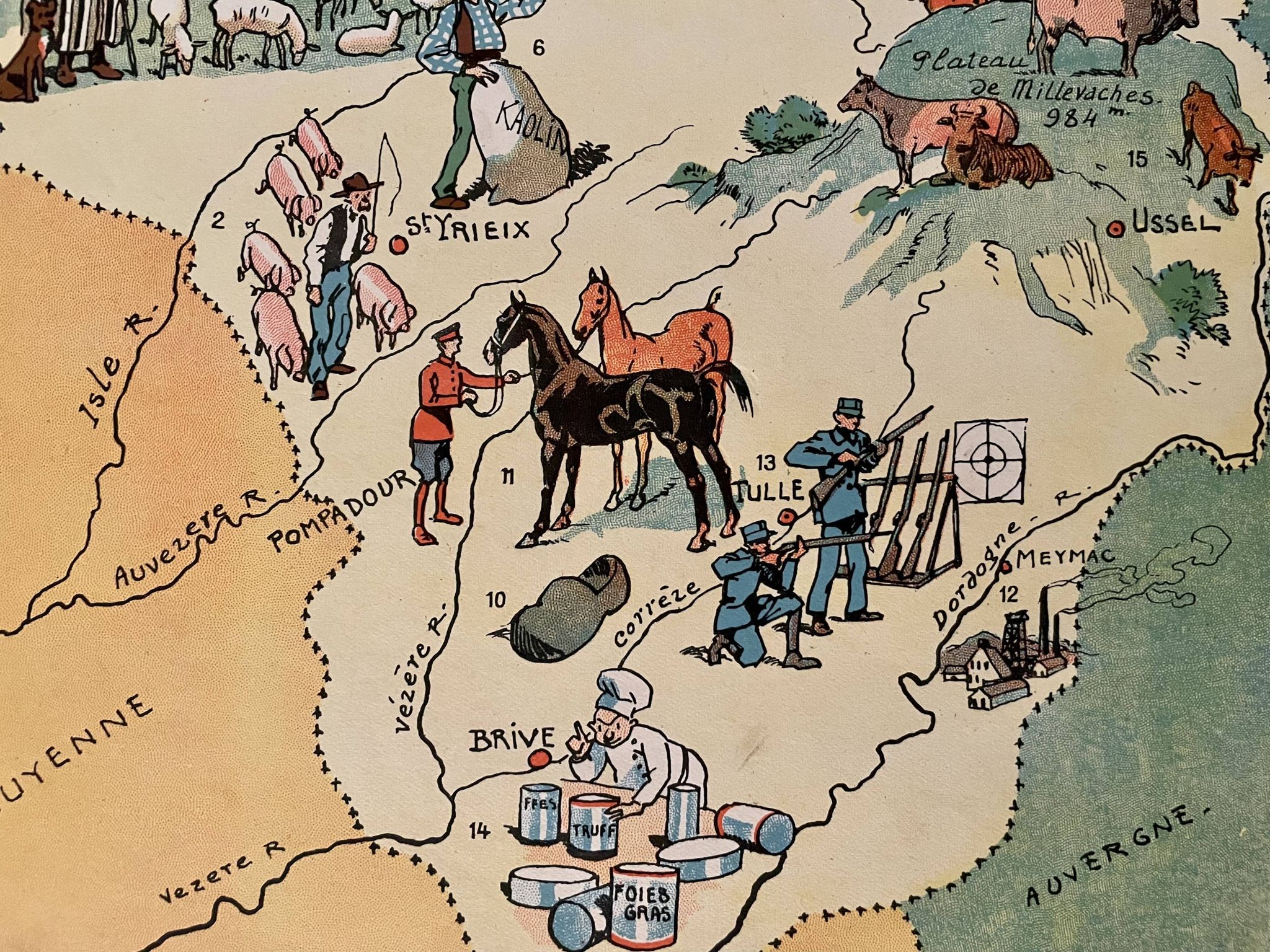 Affiche ancienne carte illustrée du Limousin - JP Pinchon