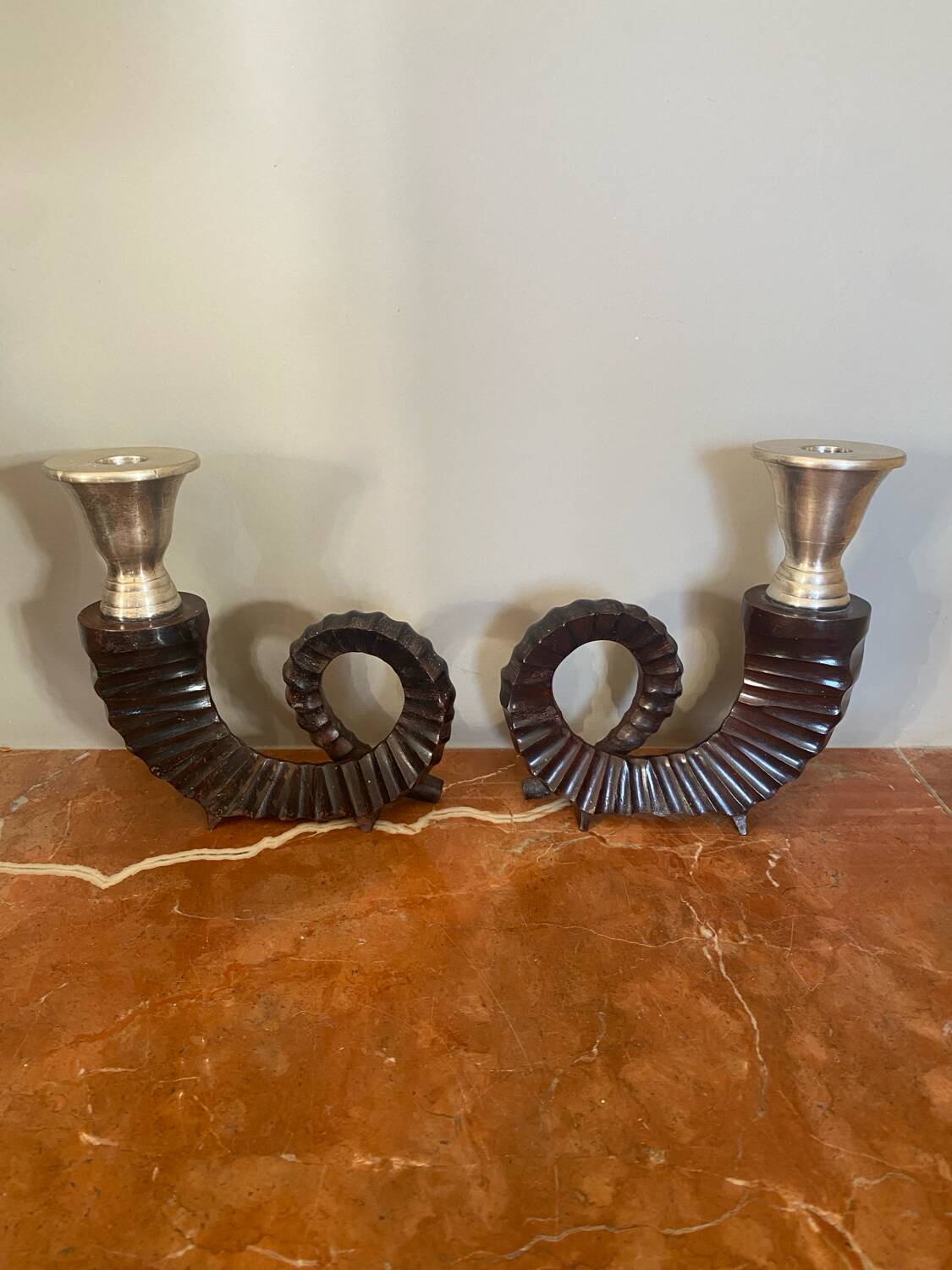 Pair of bronze candlesticks by Chapman
