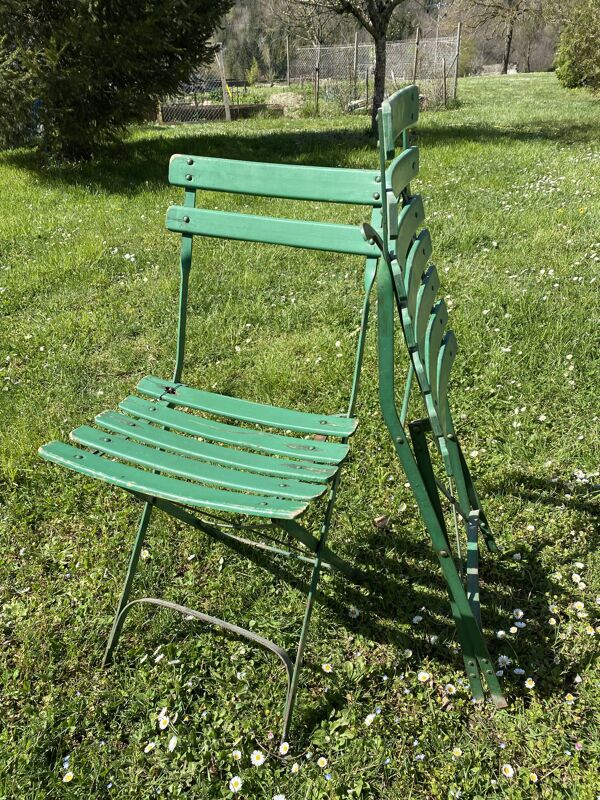 4 chaises de jardin pliantes vertes vintage