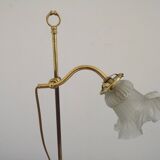 French antique brass goose neck table lamp with white opaque glass shade 5468.