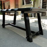 Black black brutalist table in elm