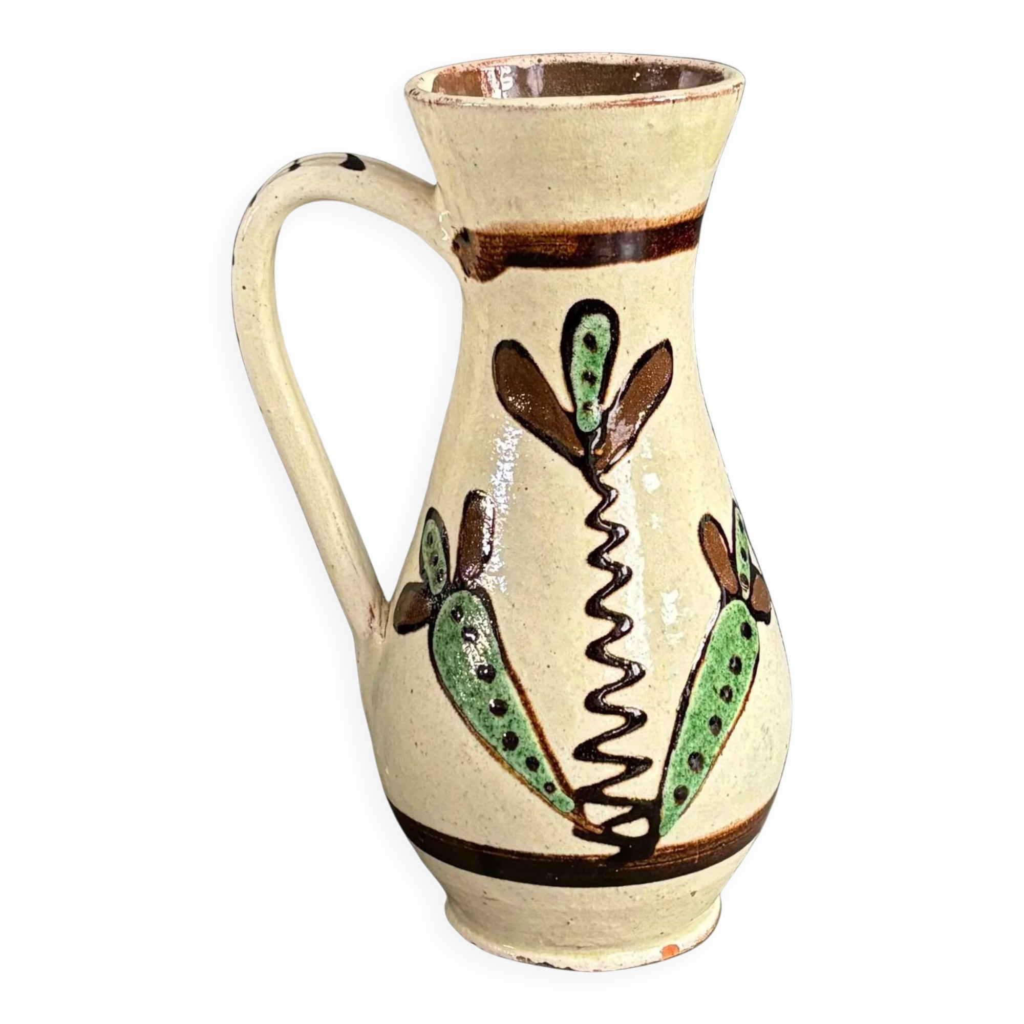 Vintage ceramic vase with handle, glazed with patterns - Ref 1280