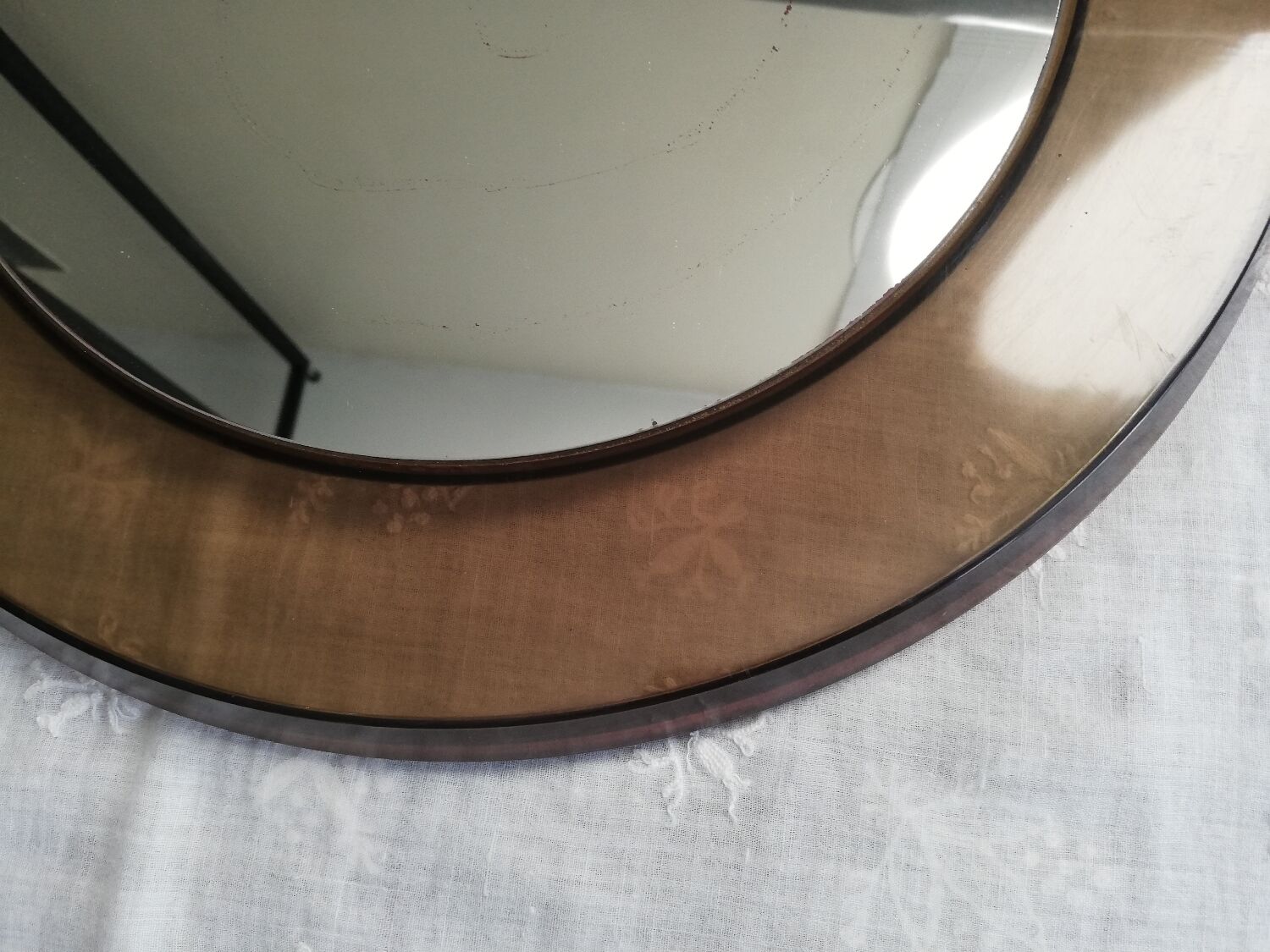 Smoked plastic round mirror 70s