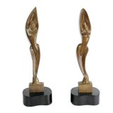 Pair of Large Vintage Teak Sculptures, 1950s