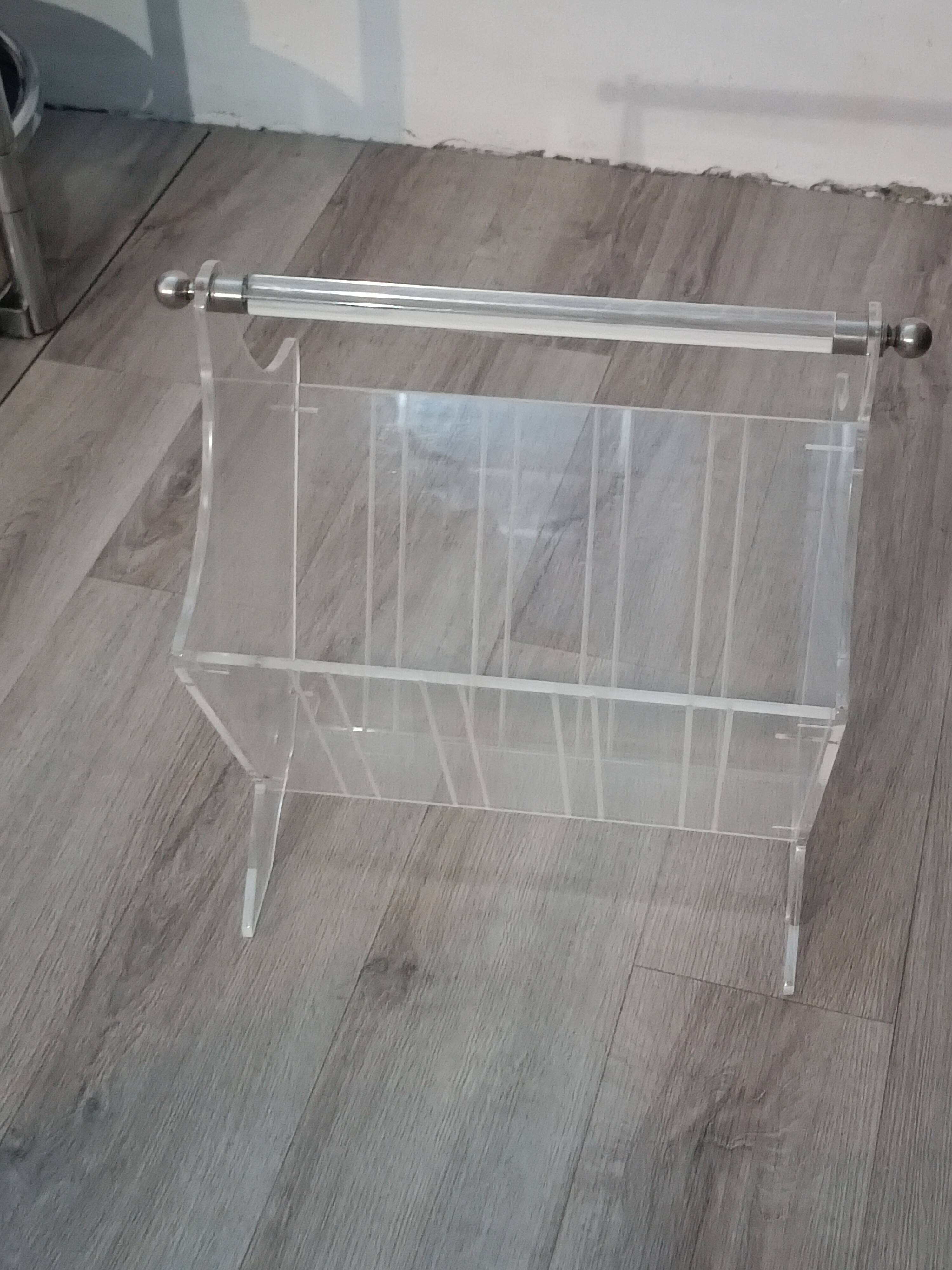 Vintage plexiglass magazine rack France 1980s